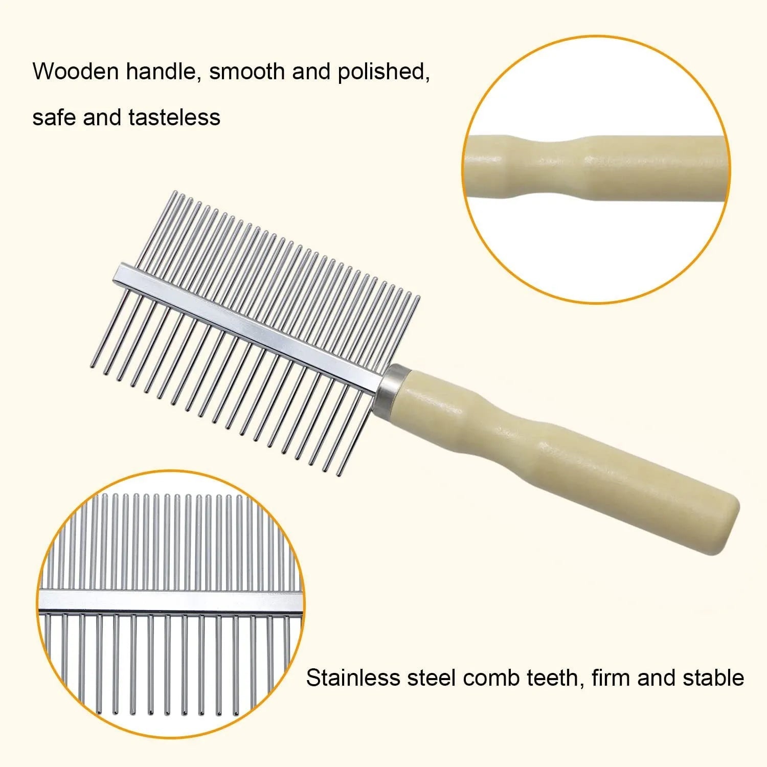 Wooden handle pet grooming comb with round teeth for dog and cat coat maintenance