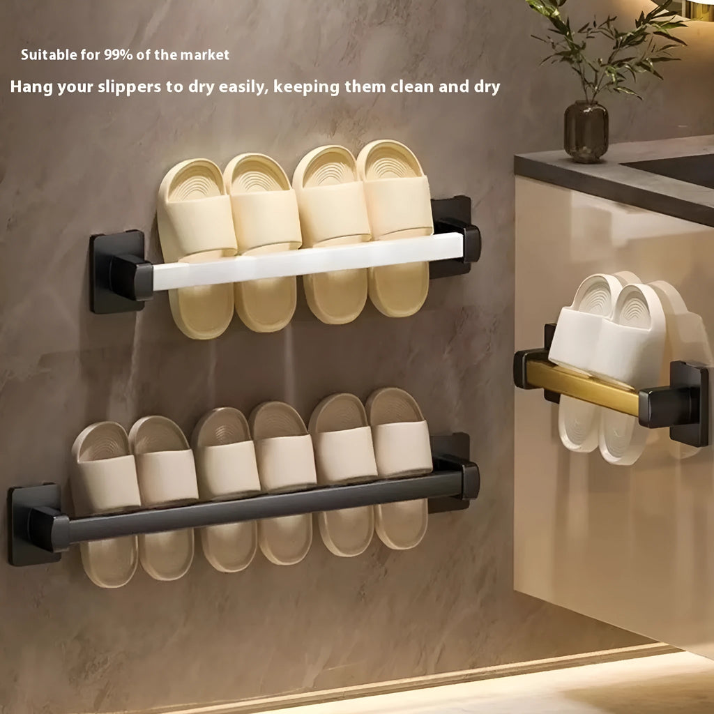 Nordic style bathroom slipper rack wall-mounted carbon steel with seat black colour