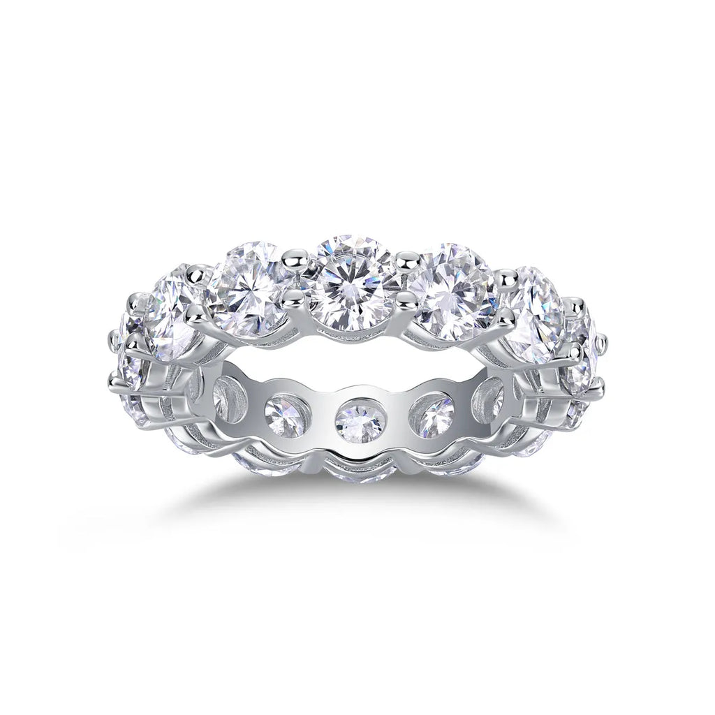 Star-studded moissanite wedding ring in S925 silver platinum-plated, gold colour, size 7, with diamond testability