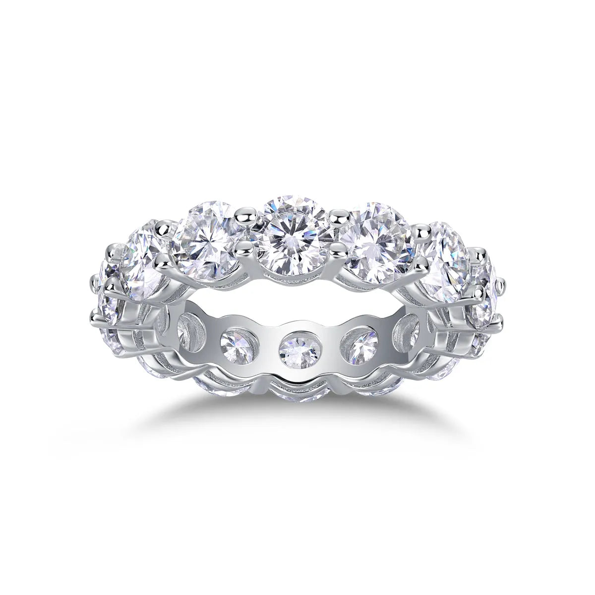 Star-studded moissanite wedding ring in S925 silver platinum-plated, gold colour, size 7, with diamond testability