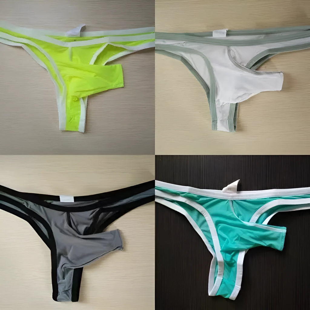 Men's Ice Silk nylon small briefs in multiple colours on a white background