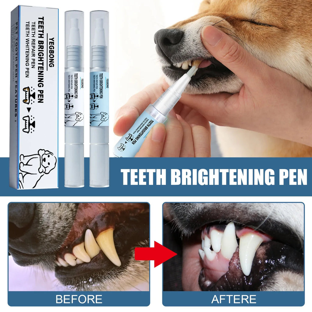 Pet teeth whitening pen with 3ml+3ml formula and dental brush applicator for dog and cat dental care