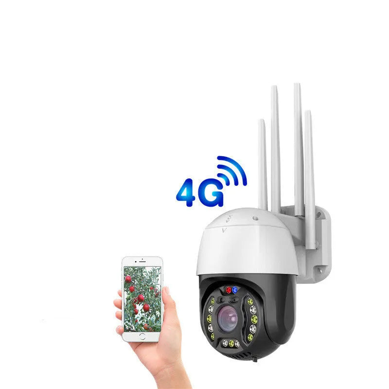 Outdoor dome surveillance camera with 360-degree rotation on a wall mount showing infrared LEDs for night vision