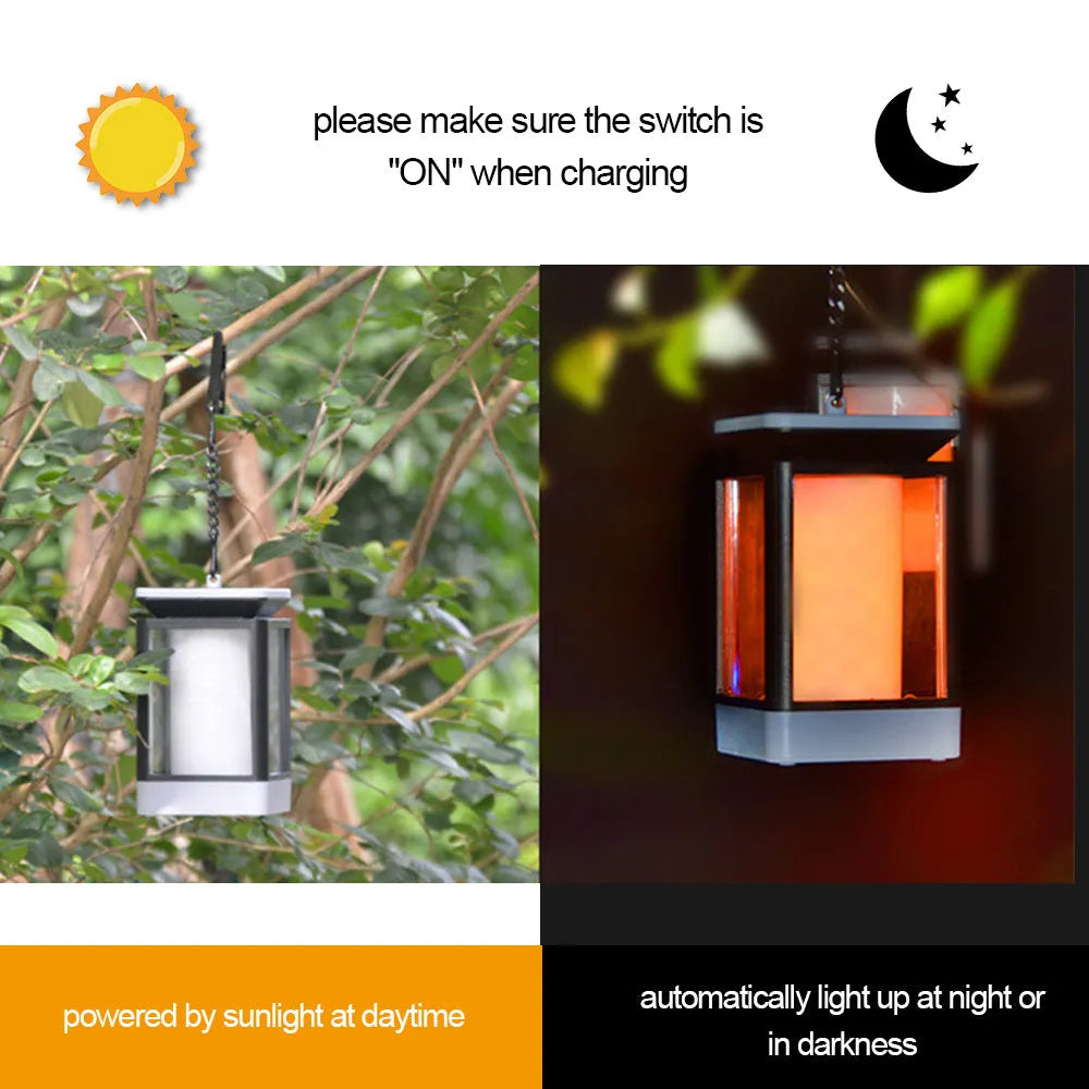 Black antique flame style outdoor solar LED street lamp with solar panel on top.