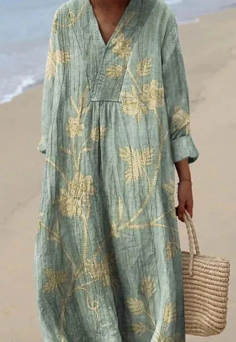 Floral 3D printed sleeve shirt dress in picture style colour with princess silhouette