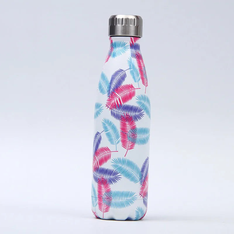 500ml stainless steel vacuum insulated sport bottle with lid on a gym bench