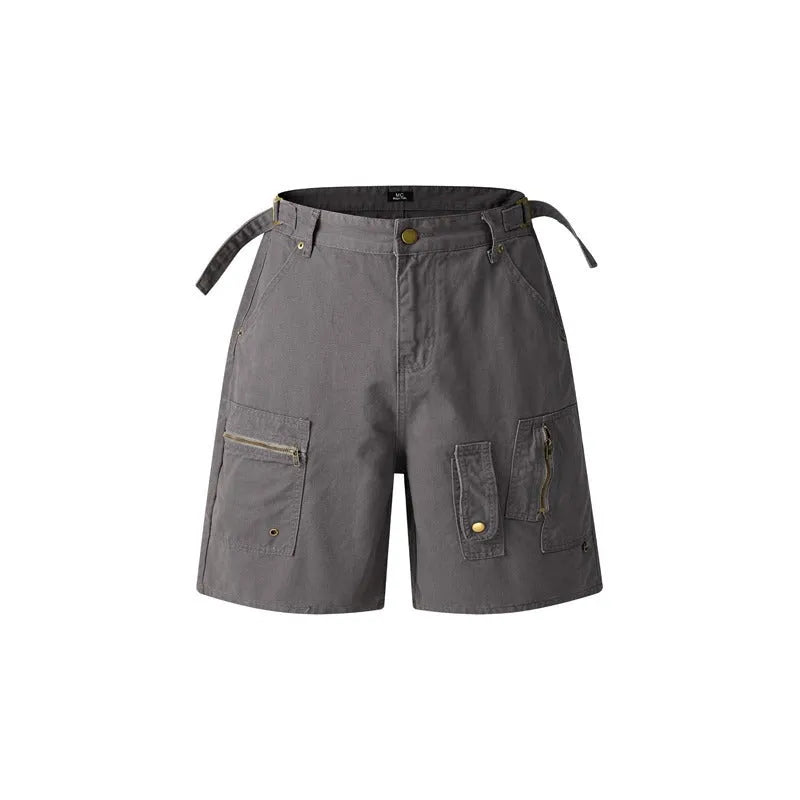 Retro workwear shorts in washed cotton with loose fit and half elastic waistband