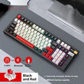Bluetooth charging gaming mechanical keyboard in black and red colour, side view showing keys, 404mm width, with USB cable