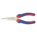 Double colour sleeve handle curved nose pliers in blue, steel construction, side view