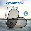 Black adjustable car side window shades with suction cups stretched over car window