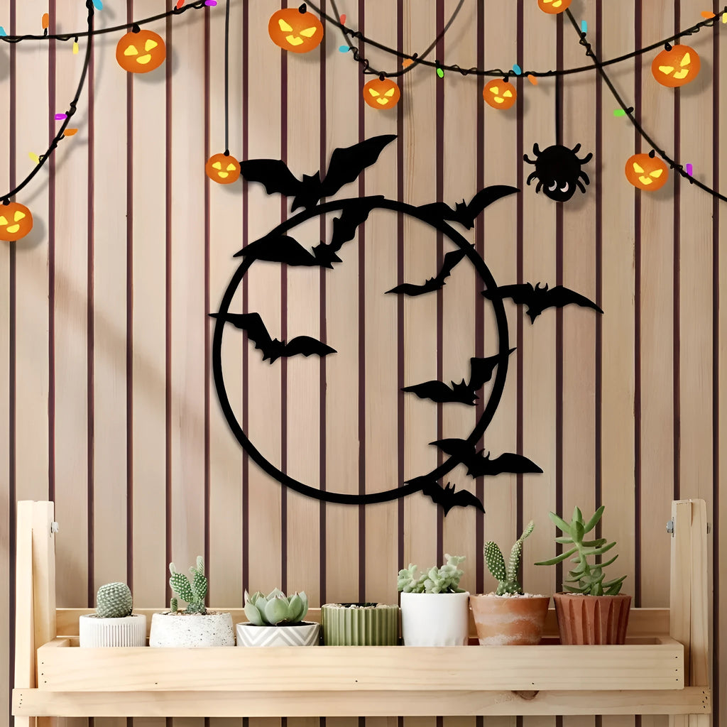 Iron flying bat metal wall art in black, 14x13.52 inches, modern geometry style