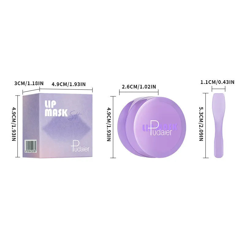 10ml pot of lip balm exfoliating mask and a metal lip scraper tool on a white background.