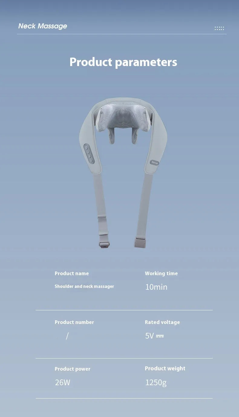 Gray elastic fabric multifunctional neck back waist massager with USB rechargeable 1500mAh battery and infrared physiotherapy
