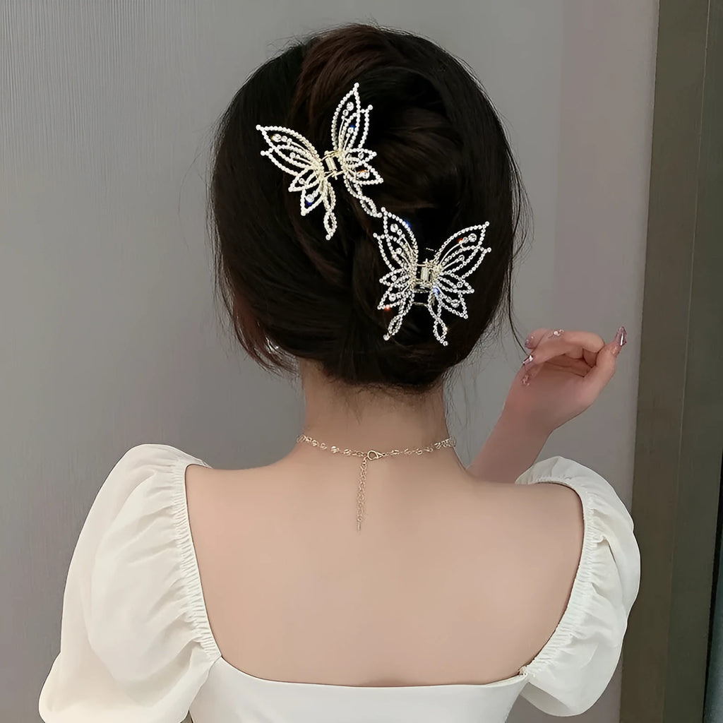 Butterfly hair barrette clip with alloy construction and electroplating finish