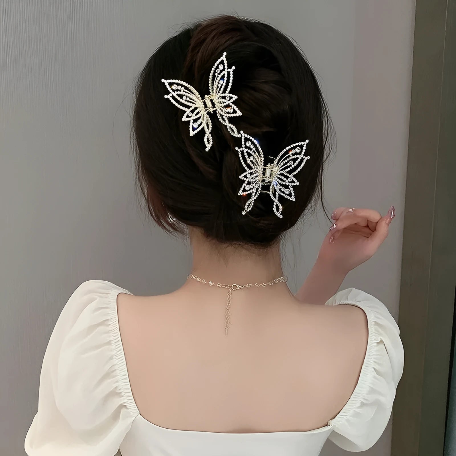 Butterfly hair barrette clip with alloy construction and electroplating finish