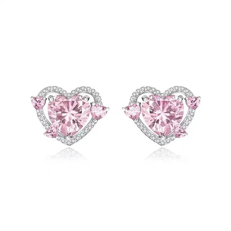 Guardian Heart trendy stud earrings for women white K copper electroplated heart shape pair