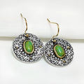 Retro creative turquoise colour separation earrings in antique silver finish alloy old money style