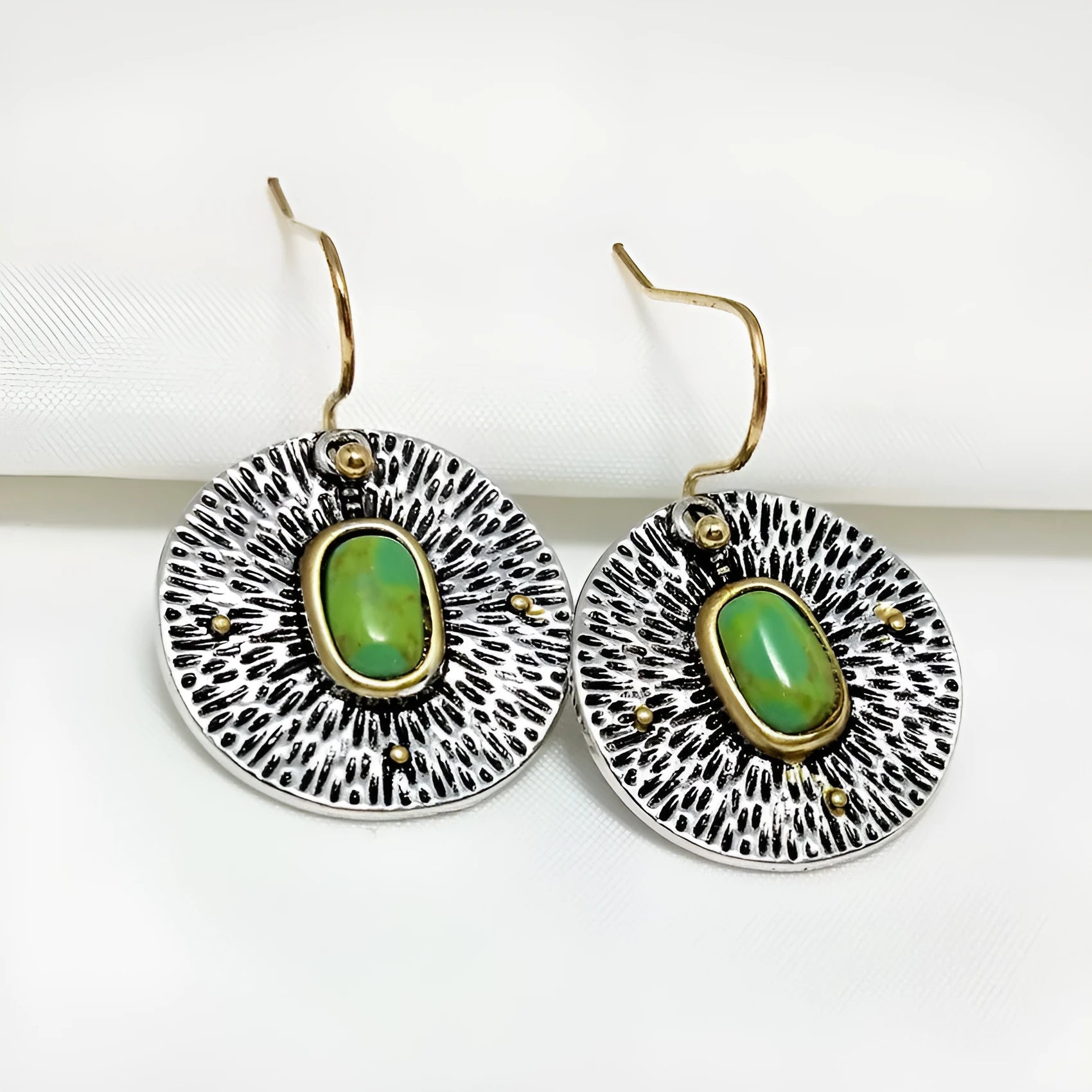 Retro creative turquoise colour separation earrings in antique silver finish alloy old money style