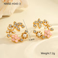 Colourful stainless steel flower petal stud earrings with 18K electroplated finish