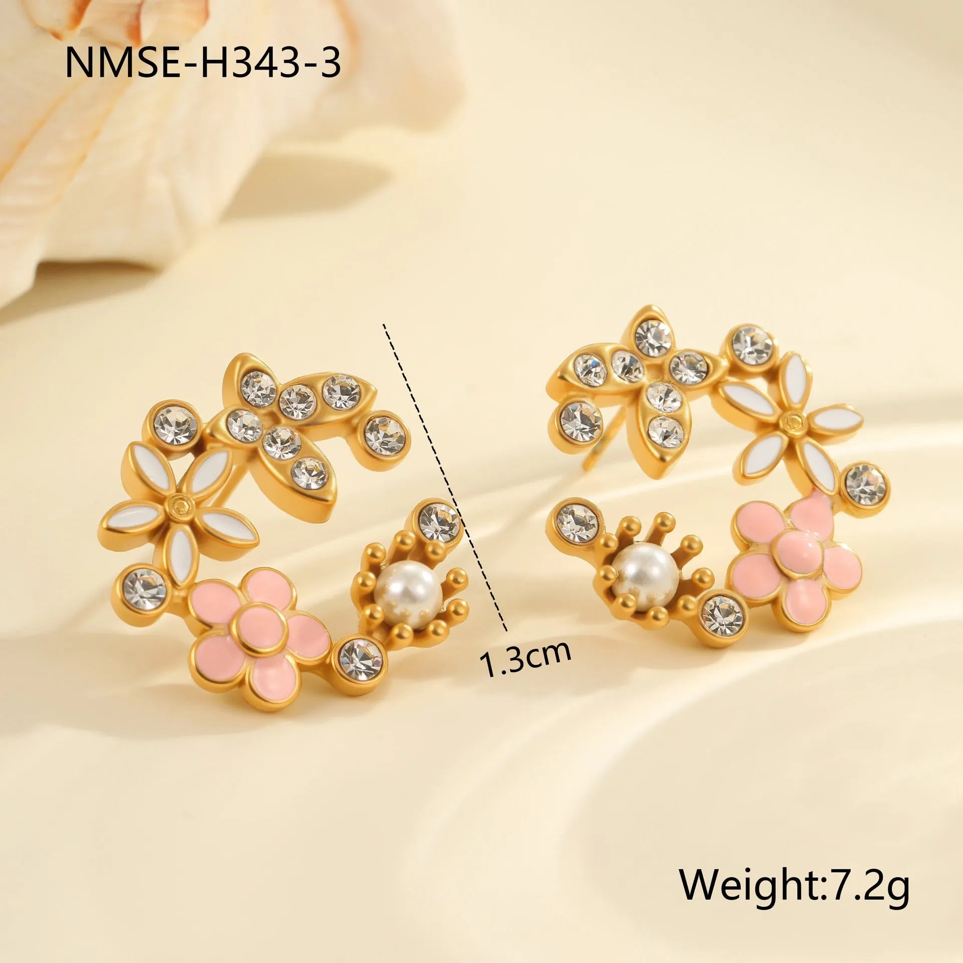 Colourful stainless steel flower petal stud earrings with 18K electroplated finish