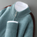Half-zip wool sweater in Chinese red colour with round neck and regular sleeves