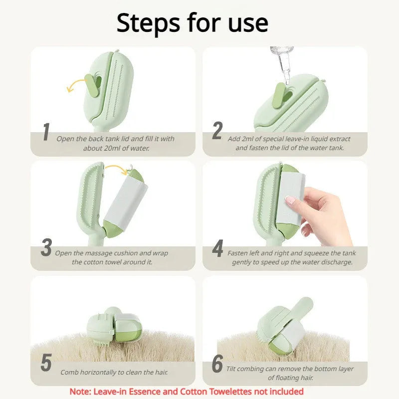Pet grooming comb with water tank cleaning system for dog and cat floating hair removal