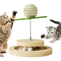 Green cat toy with sisal scratching pad, ball track, and spring ball for indoor kittens