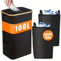 Black bamboo laundry basket with removable lid showing ventilation holes and inner storage pockets