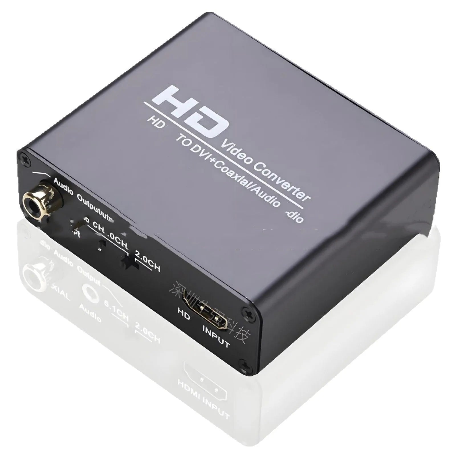 Black HDMI to DVI converter with coaxial audio port and 1.5 metre cable