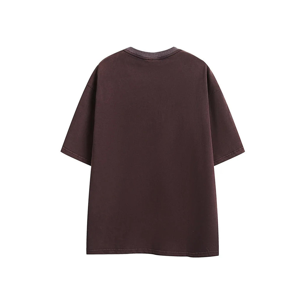 Cotton retro half-sleeve t-shirt with embroidery in loose pullover fit
