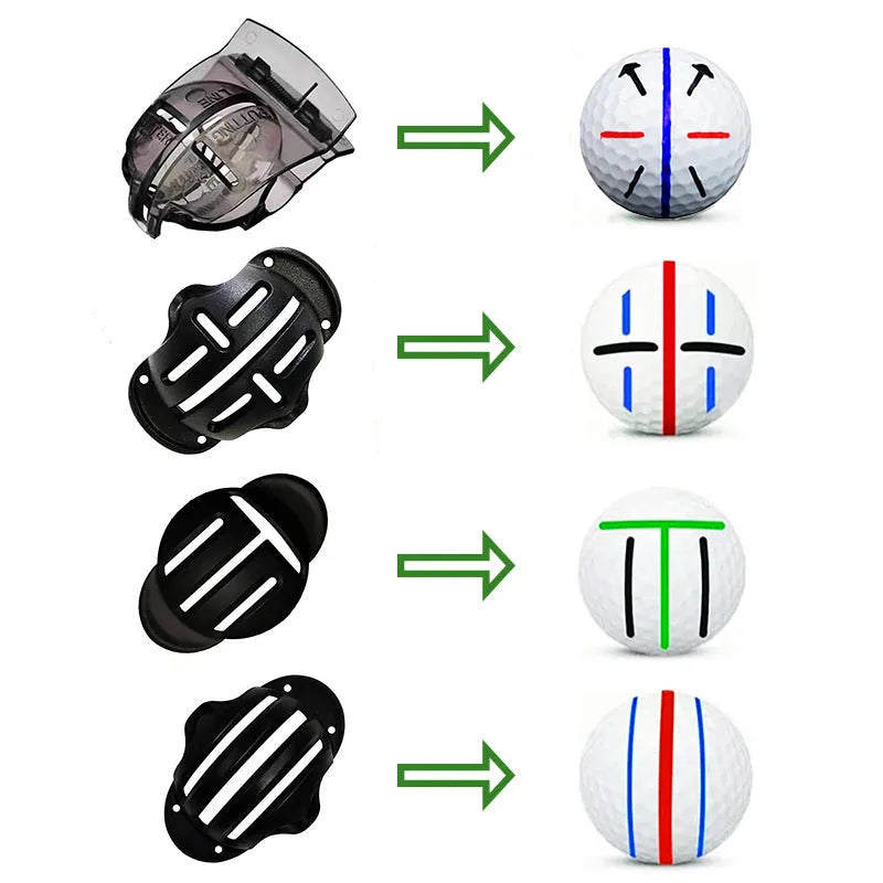 Golf putting alignment tool set with four plastic scriber markers and one drawing pen