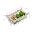 Transparent plastic pull-out egg storage box with stackable design on a refrigerator shelf