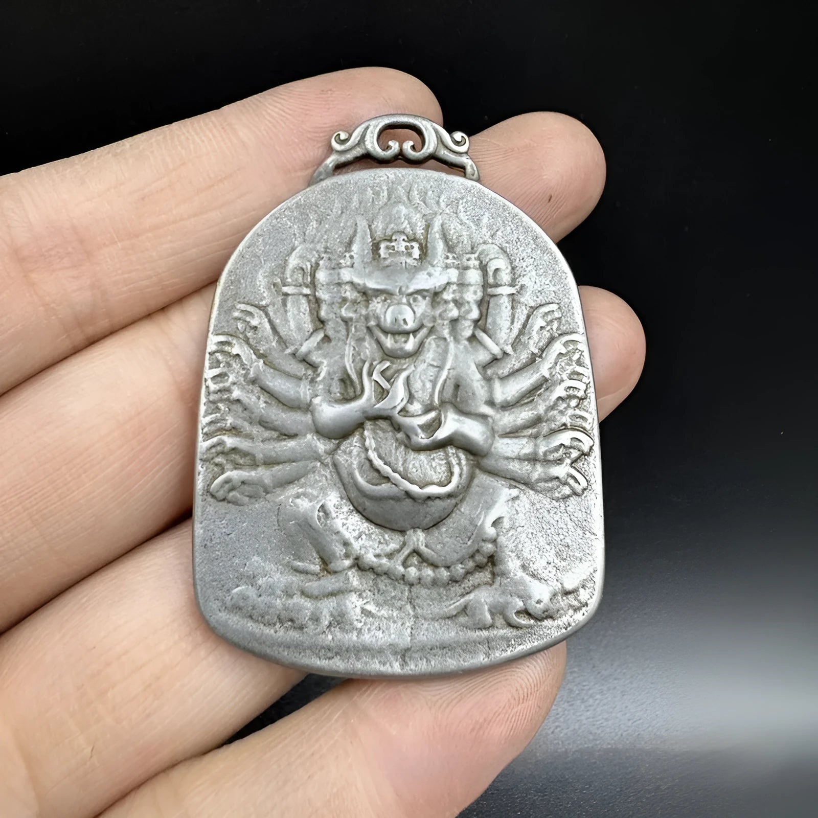 Antique Chinese metal pendant ornament with geometry design in Aryaacalanatha Yamantaka colour