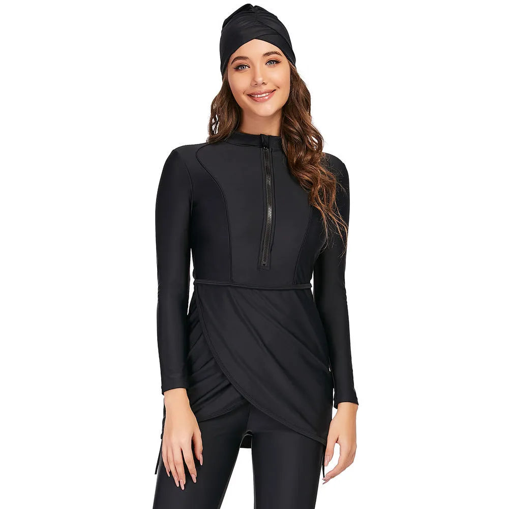 Black modest conservative swimsuit set with top and pants for Muslim ladies