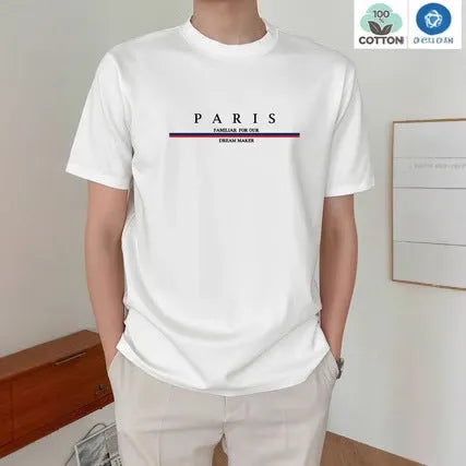 Men's loose fit short-sleeved T-shirt with letter printing in pure cotton fabric