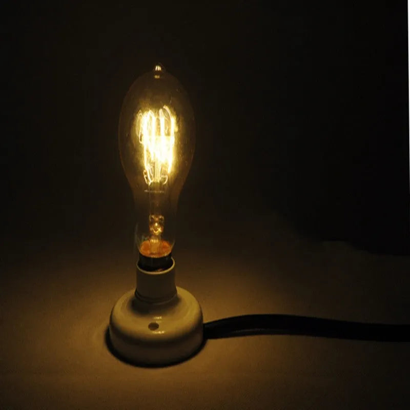 Retro ceramic table lamp with wooden body and glass shade, push button switch, for living room or bedroom