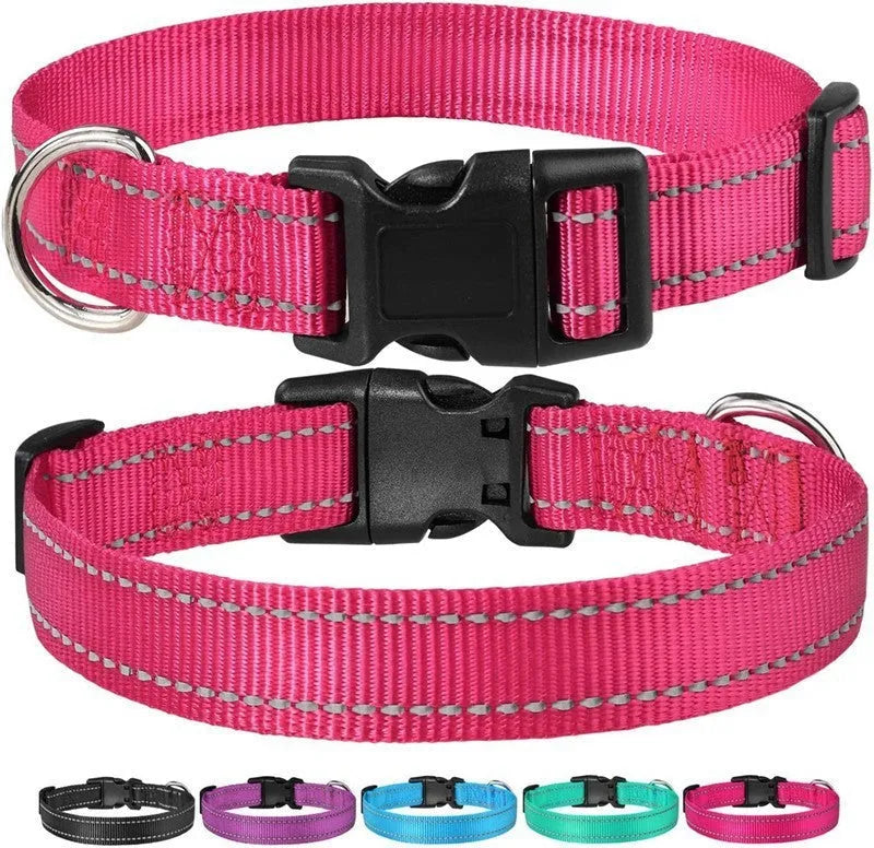 Adjustable nylon dog chest strap collar in black, blue, red, green, orange, purple, and lake blue