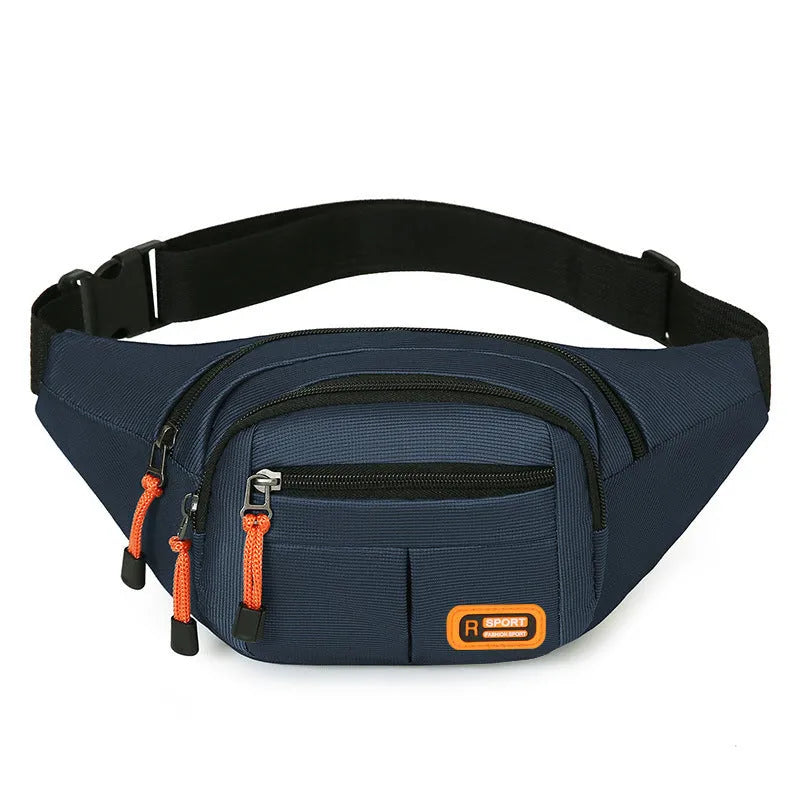 Waterproof slanted chest bag in nylon with adjustable straps showing black, grey, blue, and green colour options