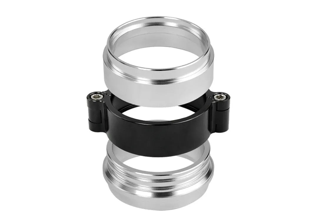 Aluminium fixed movement clamp for car exhaust systems in black, blue or red
