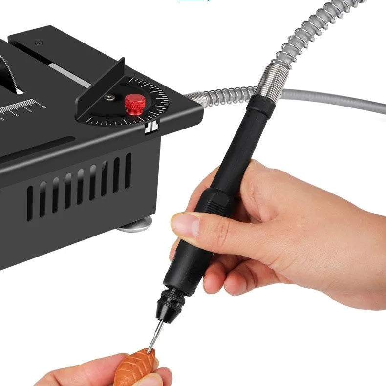 Lithium-ion battery desktop saw with 5-inch blade and metal construction for DIY projects