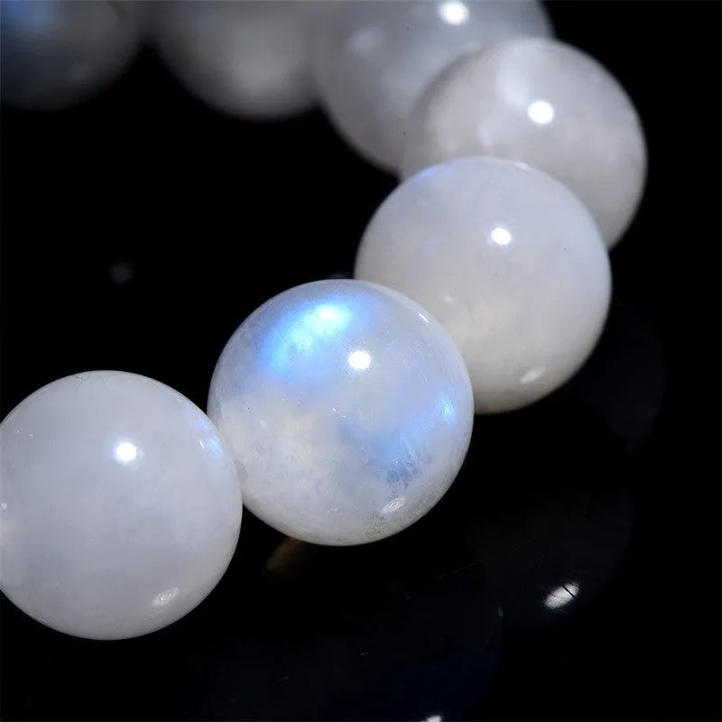 Natural blue moonlight round bead moonstone bracelet with polished finish
