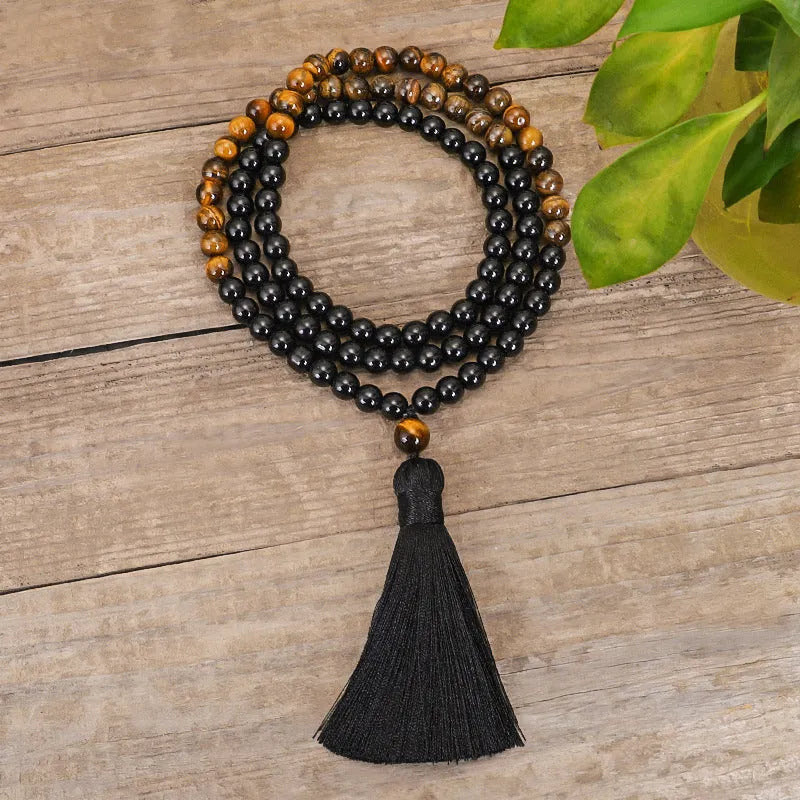 Vintage tiger eye stone drop shape tassel pendant on ball bead chain necklace