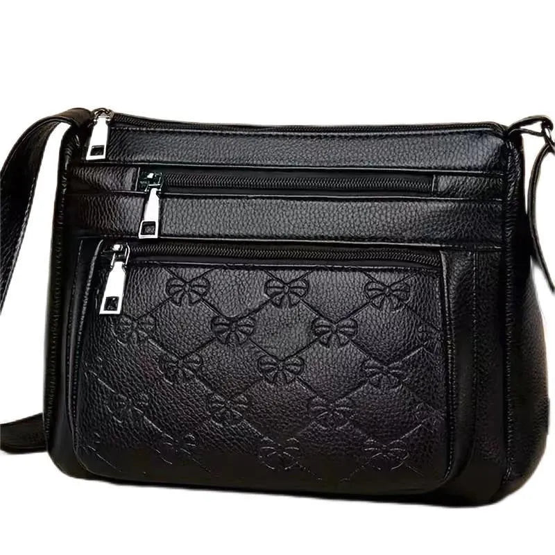 Black butterfly pattern PU leather women's crossbody messenger bag with horizontal square shape