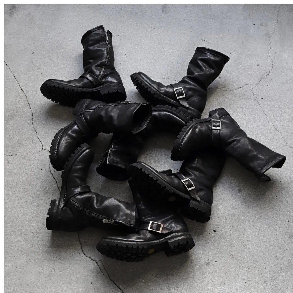 Men's black retro style Martin boots with side zipper closure and round toe