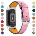 Genuine leather watch strap for Fitbit Charge 5 and Charge 6 smartwatches in apricot colour.