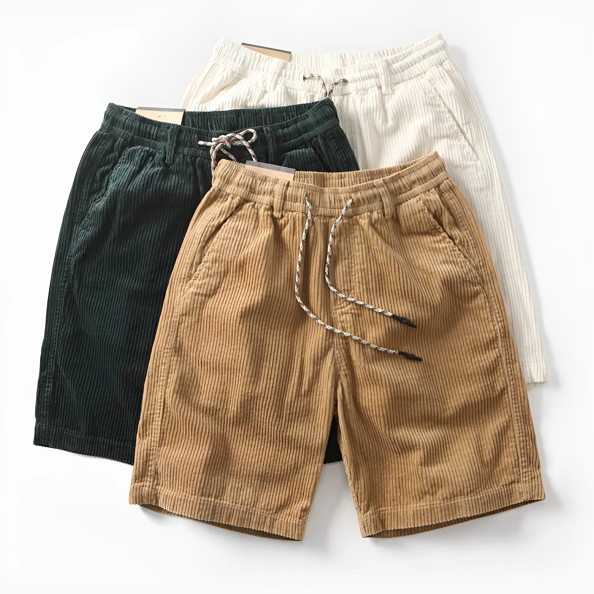 Men's khaki cargo shorts with a straight-leg fit and street style design.