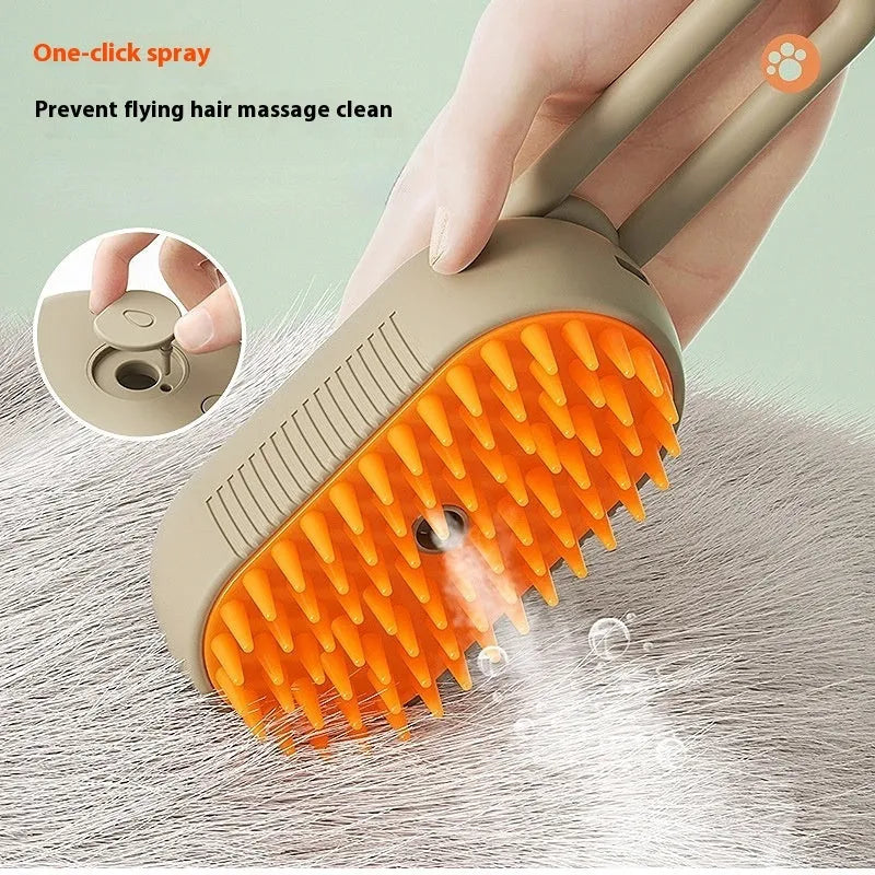 Pet spray grooming comb with wash-free cleaning essence for dogs in khaki ABS plastic