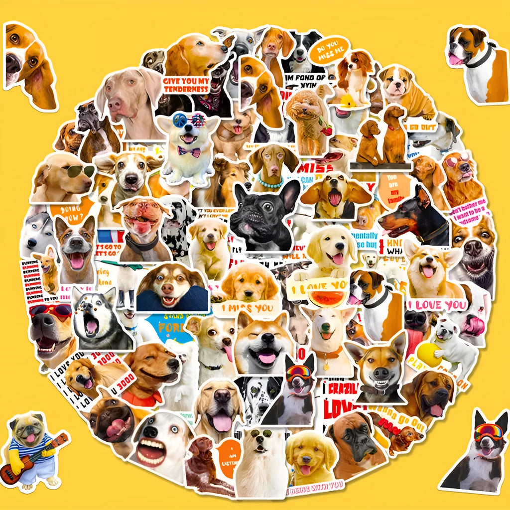 Pack of 100 realistic dog face expression stickers in Nordic style design