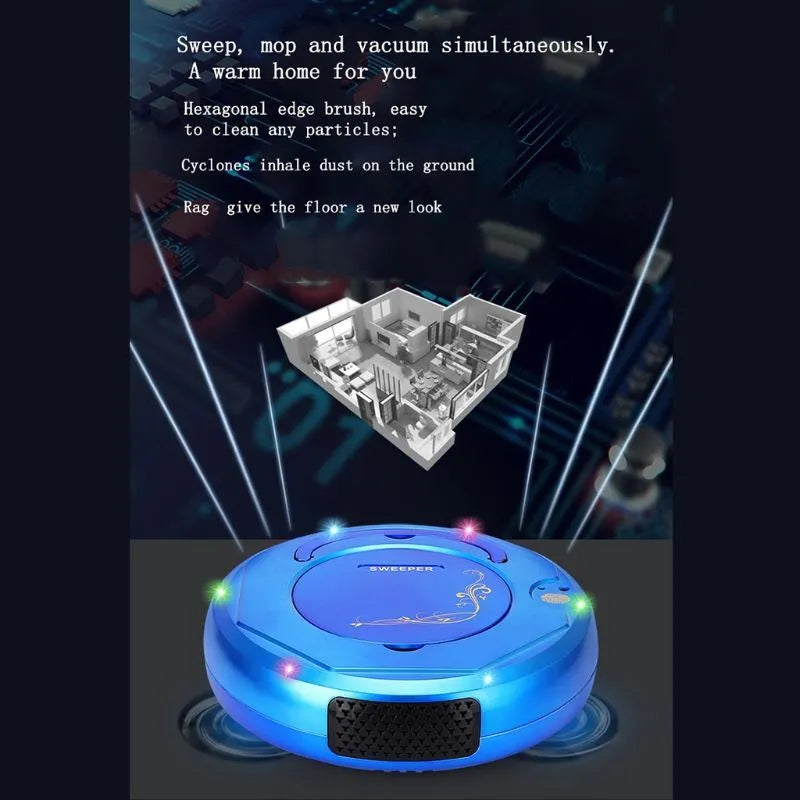 Lazy Smart floor sweeping robot vacuum cleaner in blue, black, or white colours