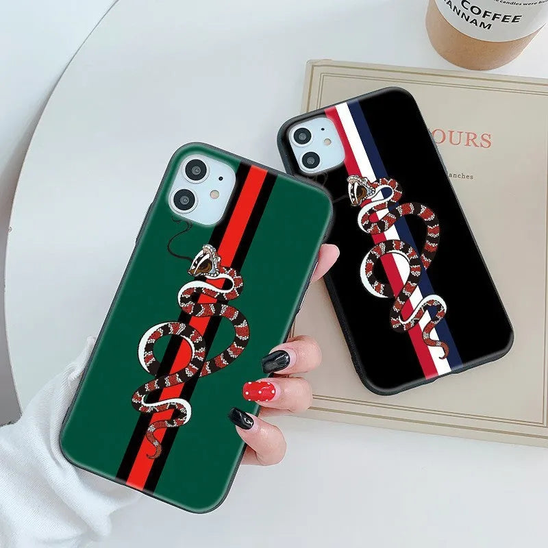 Frosted soft silicone TPU phone case with UV-printed snake cartoon design for iPhone